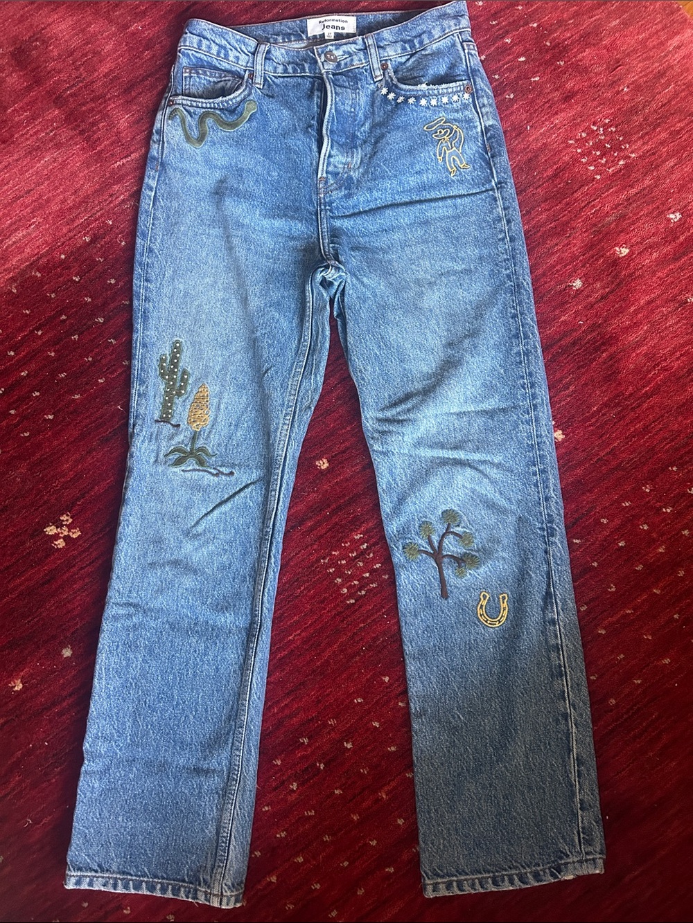 Reformation Cowgirl Embroidered Women's Straight-Leg Jeans